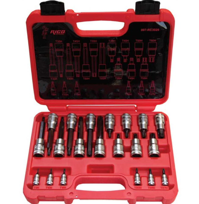 RİCO 20 Parça 1/4” & 1/2” Lokmalı Torx Bits Uç Seti Delikli
