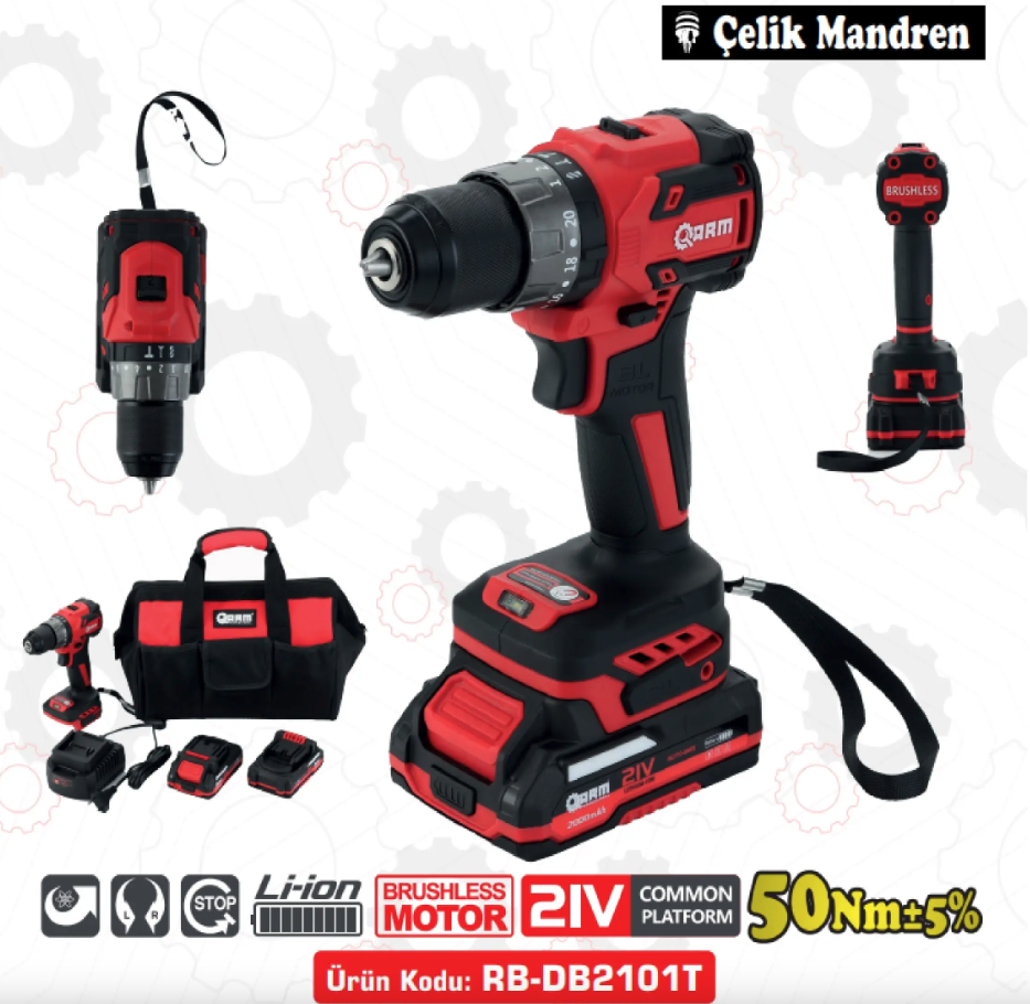ARM Darbeli Şarjlı Matkap Çelik Mandren 2000 mAh 21V 50 Nm