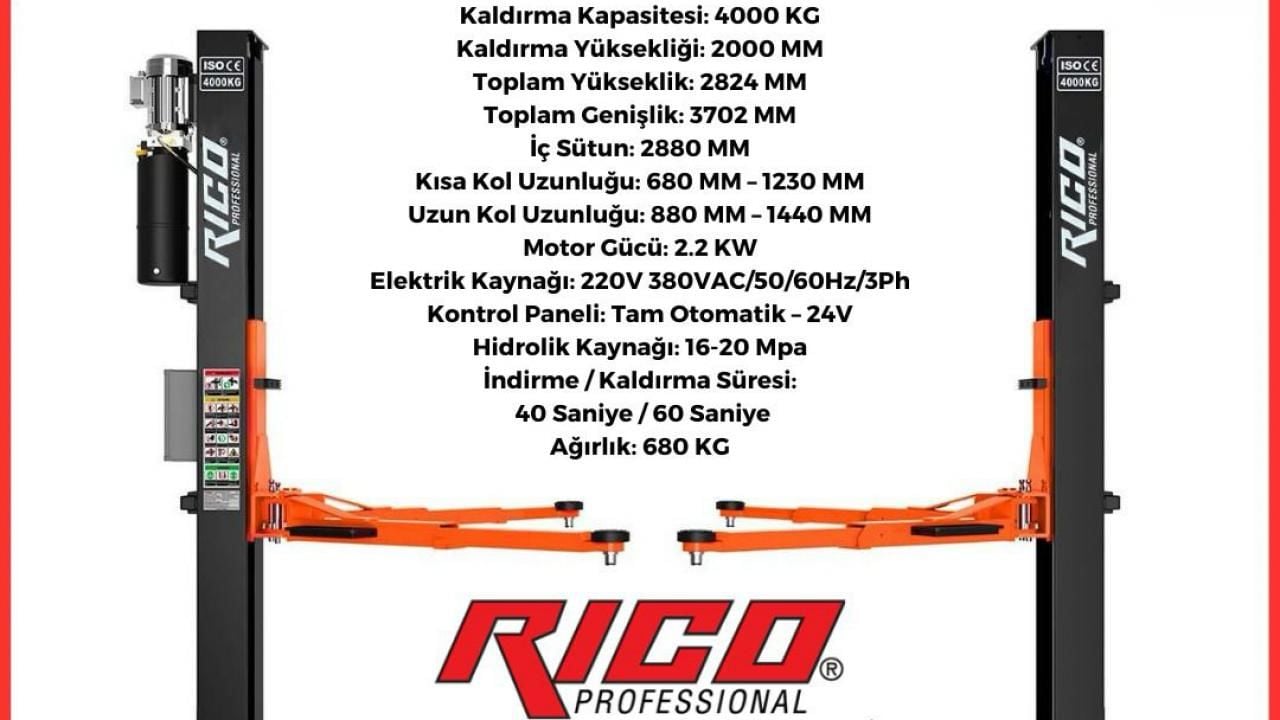 Rico Lift 4 Ton Tam Otomatik Hidrolik Lift