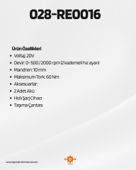 Rico Darbeli Şarjlı Matkap Çelik Mandren Çift Akü 60 Nm 20V