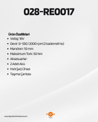 Rico Darbeli Şarjlı Matkap Çelik Mandren Çift Akü 50 Nm 16V