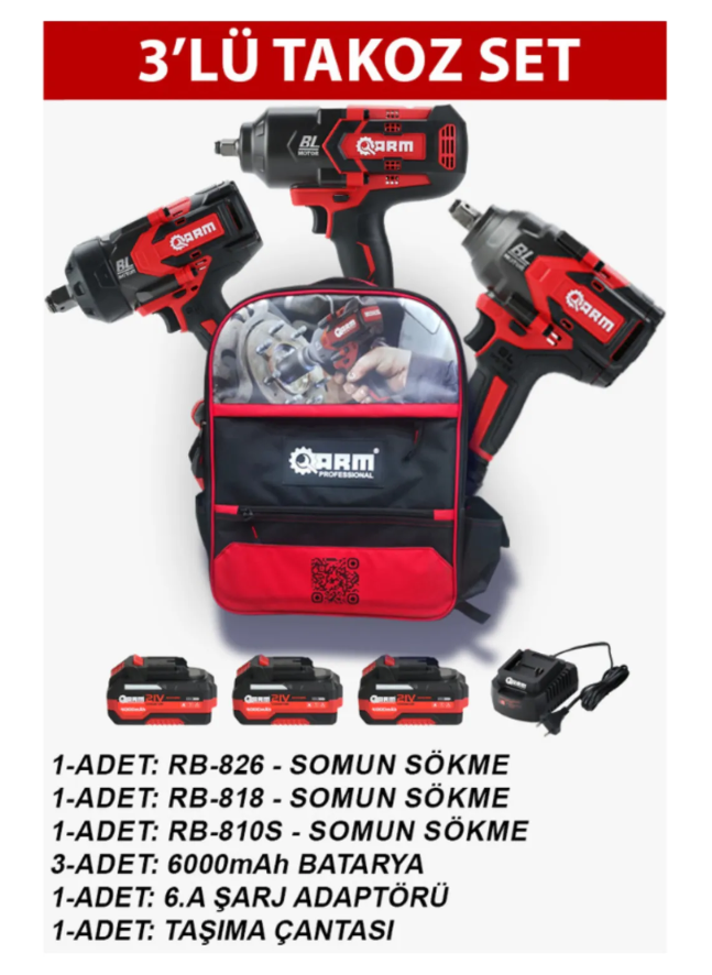 Arm 3'Lü Takoz Şarjlı Seti
