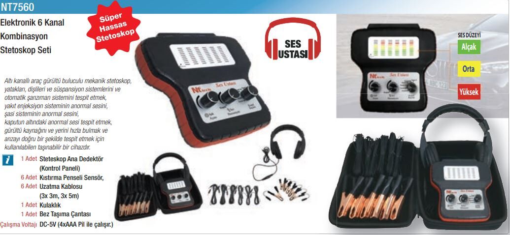 NT Elektronik 6 Kanal Kombinasyon Stetoskop Seti NT7560