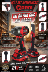 ARM Şarlı Somun Sıkma Ve Şarjlı Cırcır 2'Li Set 21V 4.0Ah